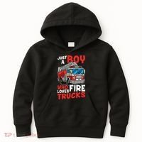 Kids Firefighter Just A Boy Who Loves Fire Trucks Kids Hoodie thumb 0