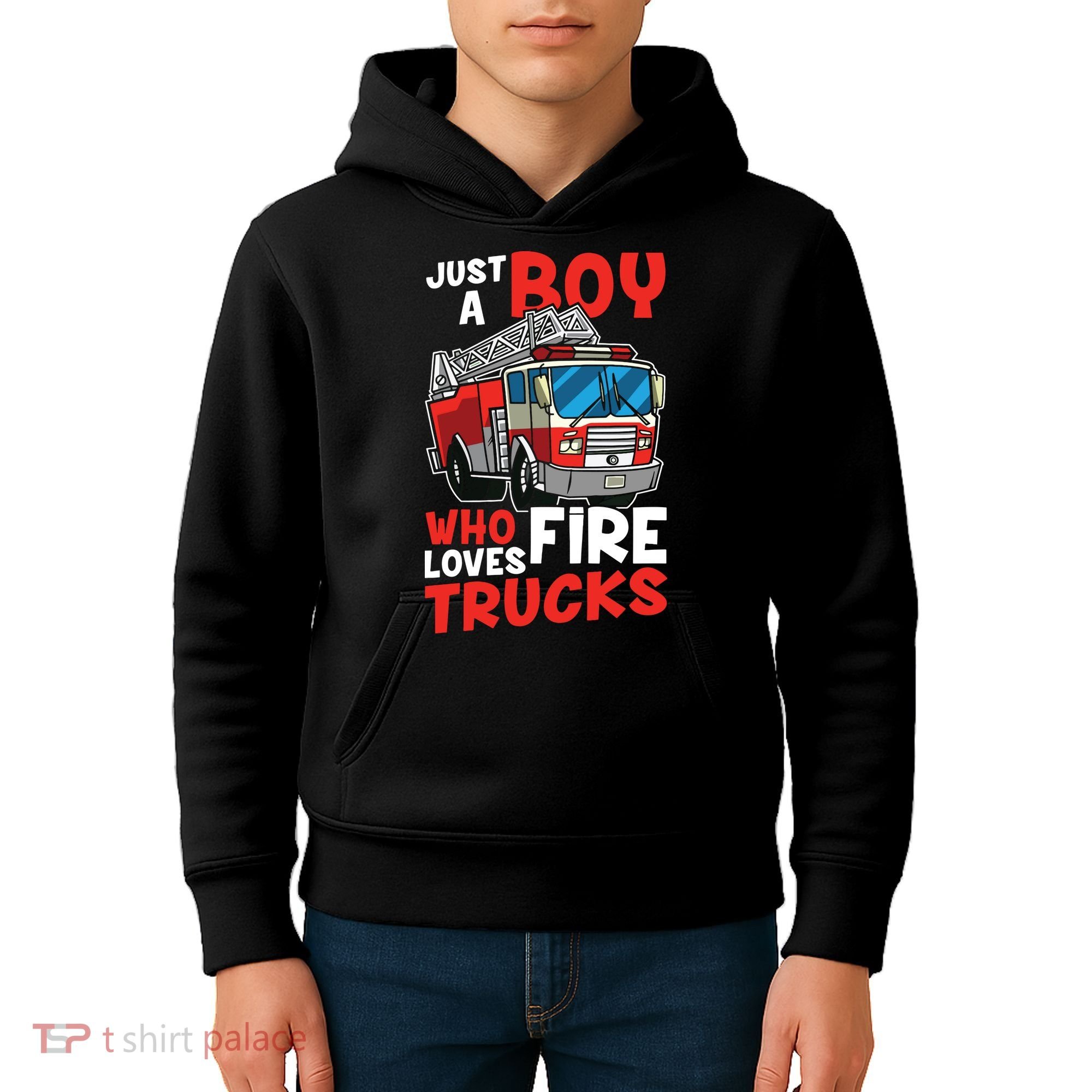 Kids Firefighter Just A Boy Who Loves Fire Trucks Kids Hoodie
