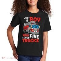 Kids Firefighter Just A Boy Who Loves Fire Trucks Kids T-Shirt thumb 2