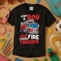 Kids Firefighter Just A Boy Who Loves Fire Trucks Kids T-Shirt thumb 3