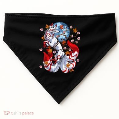 Kitsune Foxs Japanese Nine Tailed Foxs Cherrys Blossom USA-Made Doggie Bandana