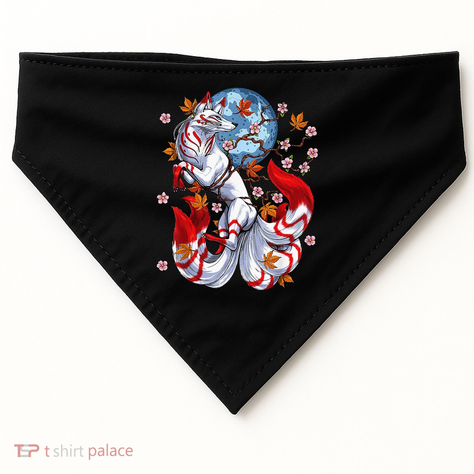 Kitsune Foxs Japanese Nine Tailed Foxs Cherrys Blossom USA-Made Doggie Bandana