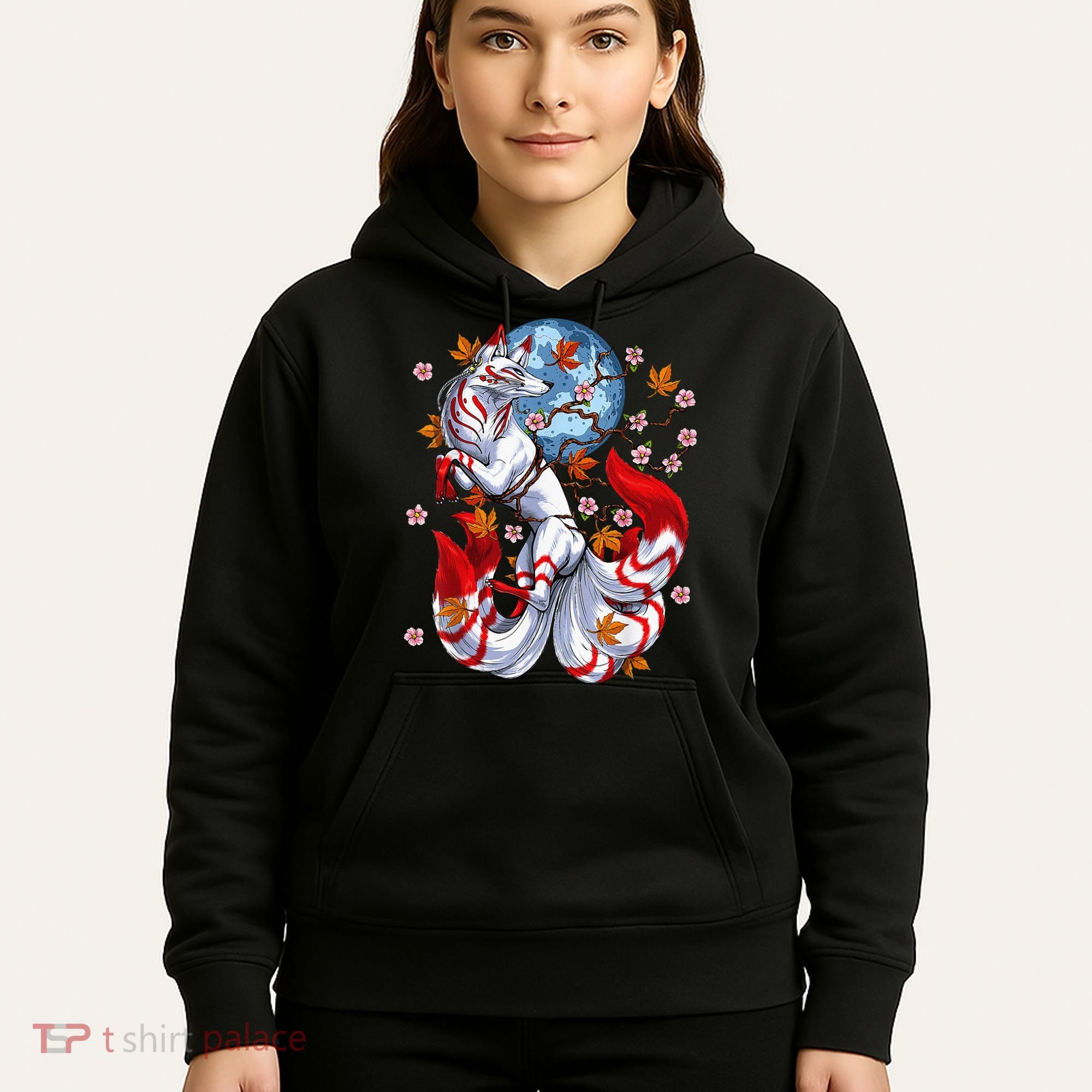Kitsune Foxs Japanese Nine Tailed Foxs Cherrys Blossom Hoodie