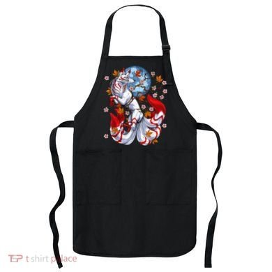 Kitsune Foxs Japanese Nine Tailed Foxs Cherrys Blossom Apron