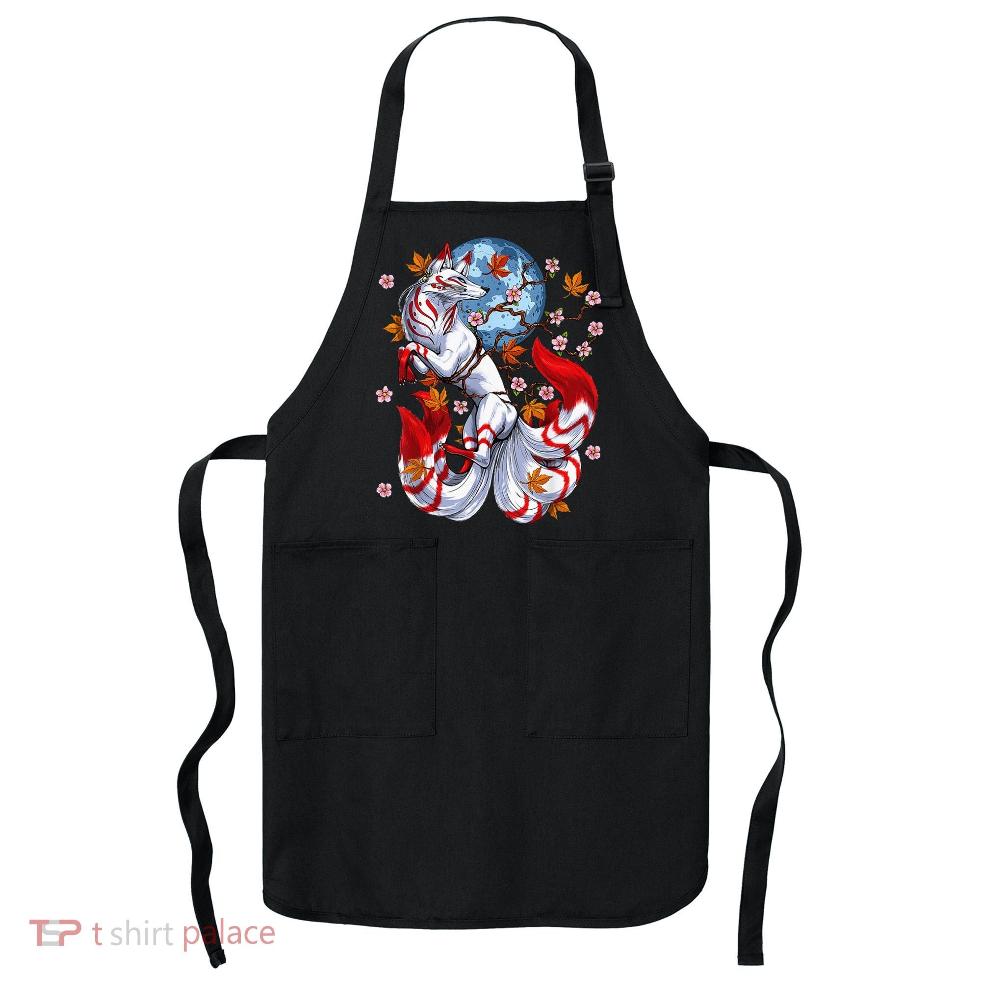 Kitsune Foxs Japanese Nine Tailed Foxs Cherrys Blossom Apron