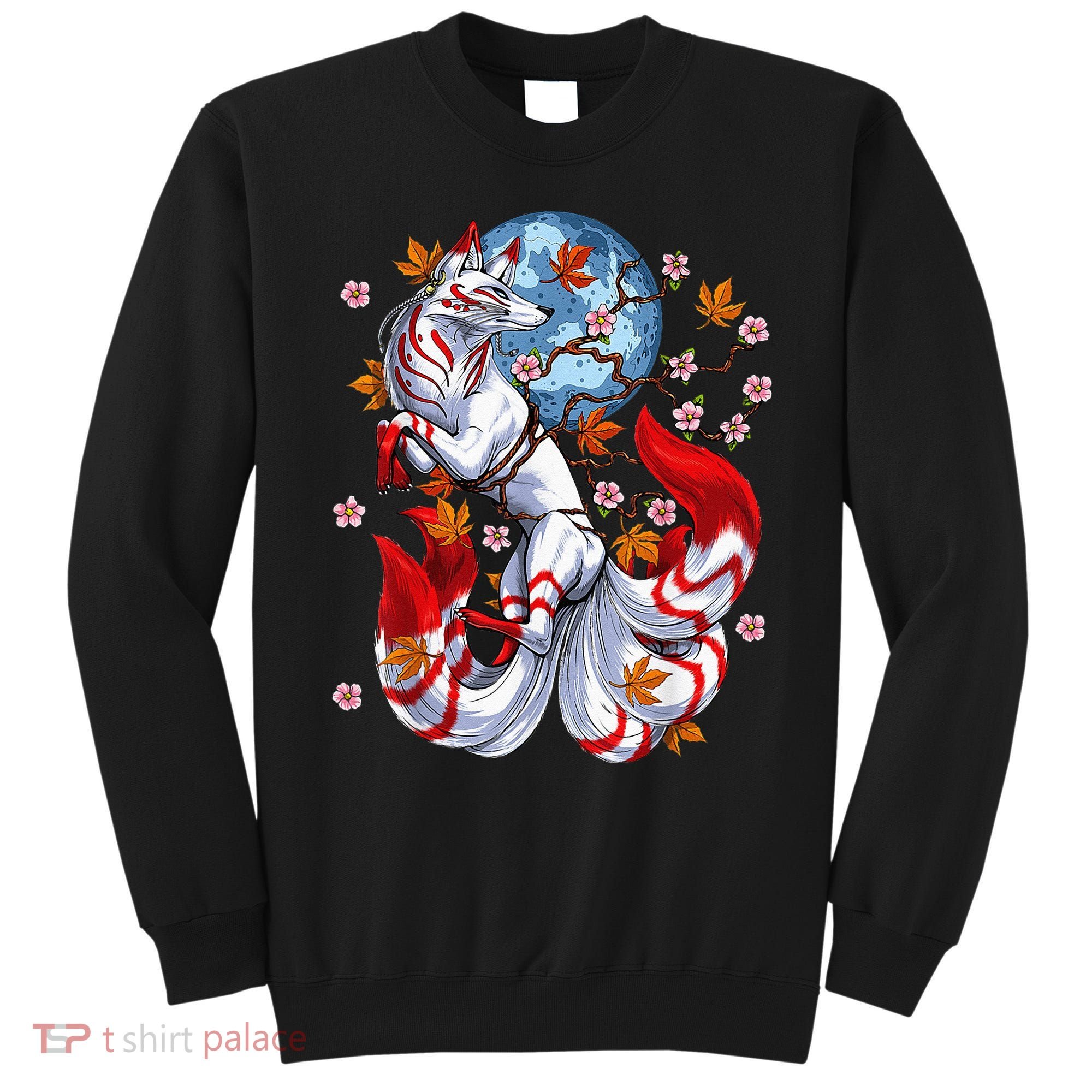 Kitsune Foxs Japanese Nine Tailed Foxs Cherrys Blossom Sweatshirt