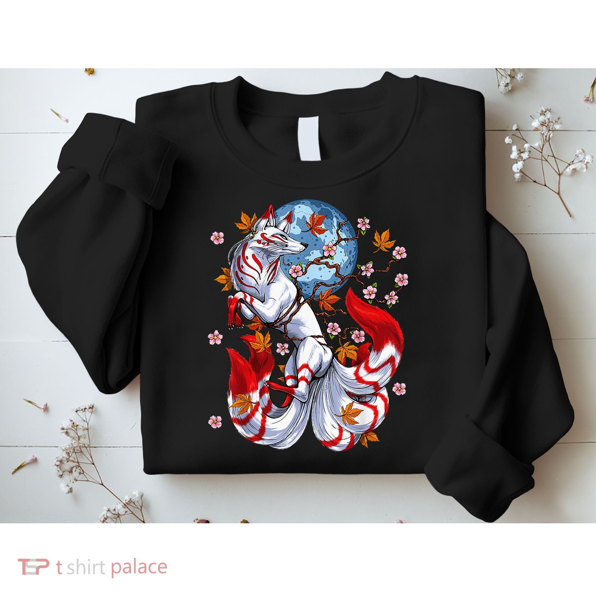 Kitsune Foxs Japanese Nine Tailed Foxs Cherrys Blossom Sweatshirt