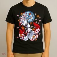 Kitsune Foxs Japanese Nine Tailed Foxs Cherrys Blossom T-Shirt thumb 3