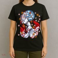 Kitsune Foxs Japanese Nine Tailed Foxs Cherrys Blossom T-Shirt thumb 4
