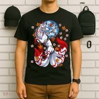 Kitsune Foxs Japanese Nine Tailed Foxs Cherrys Blossom T-Shirt thumb 6