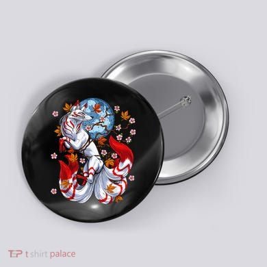 Kitsune Foxs Japanese Nine Tailed Foxs Cherrys Blossom Button
