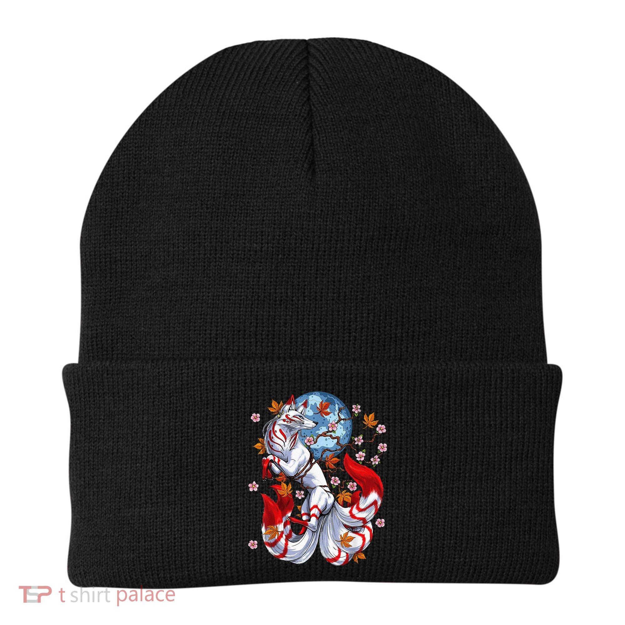 Kitsune Foxs Japanese Nine Tailed Foxs Cherrys Blossom Beanie