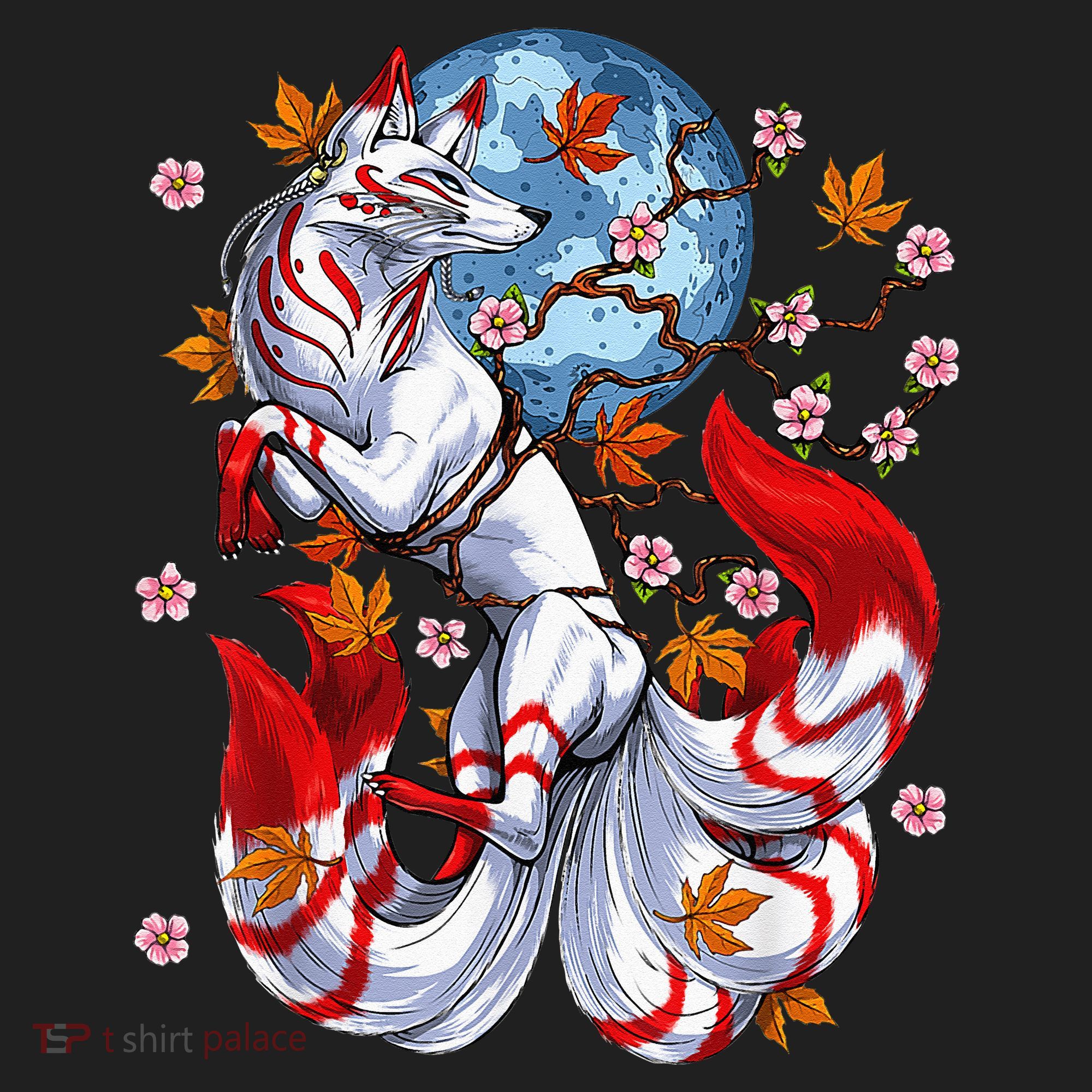 Kitsune Foxs Japanese Nine Tailed Foxs Cherrys Blossom Beanie