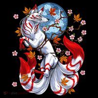 Kitsune Foxs Japanese Nine Tailed Foxs Cherrys Blossom Coaster thumb 2
