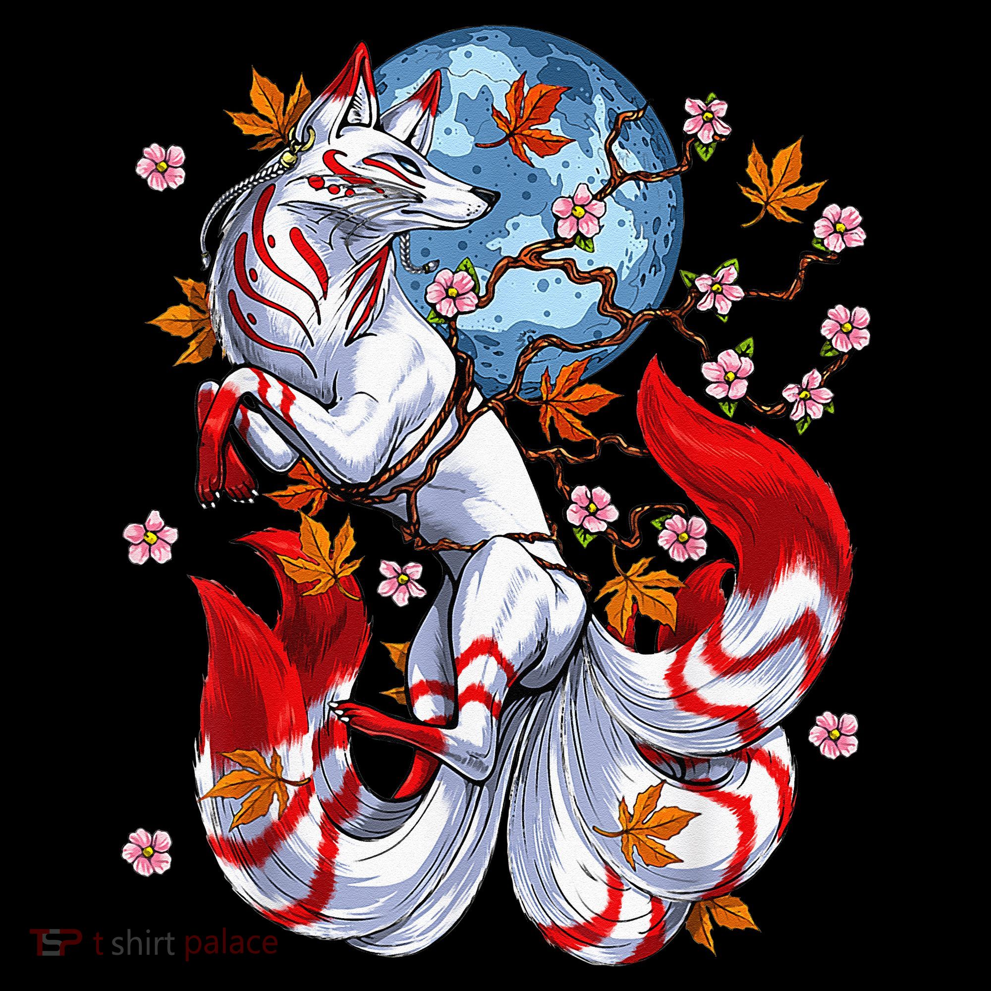 Kitsune Foxs Japanese Nine Tailed Foxs Cherrys Blossom Mousepad