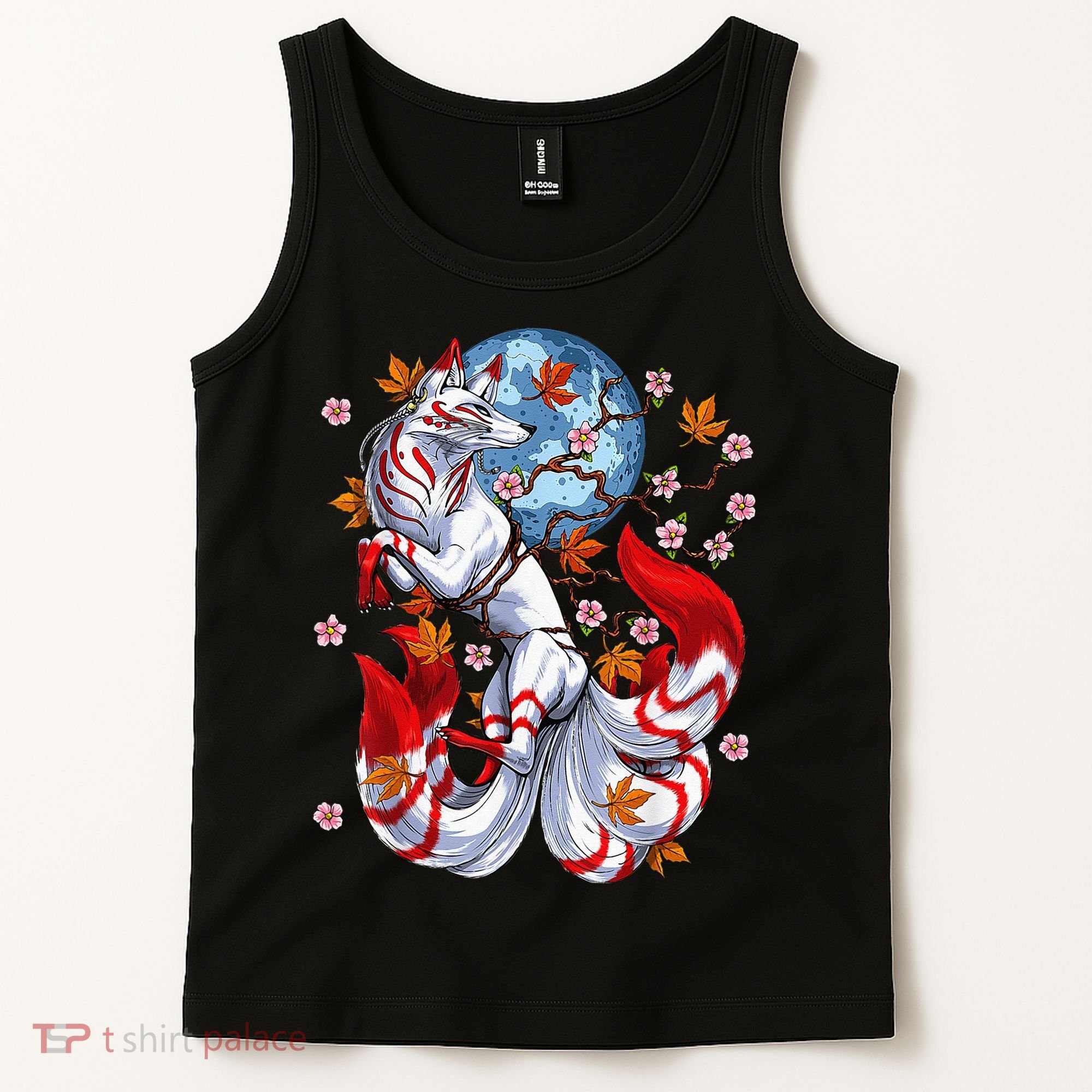 Kitsune Foxs Japanese Nine Tailed Foxs Cherrys Blossom Tank Top