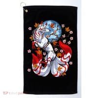 Kitsune Foxs Japanese Nine Tailed Foxs Cherrys Blossom Golf Towel thumb 0