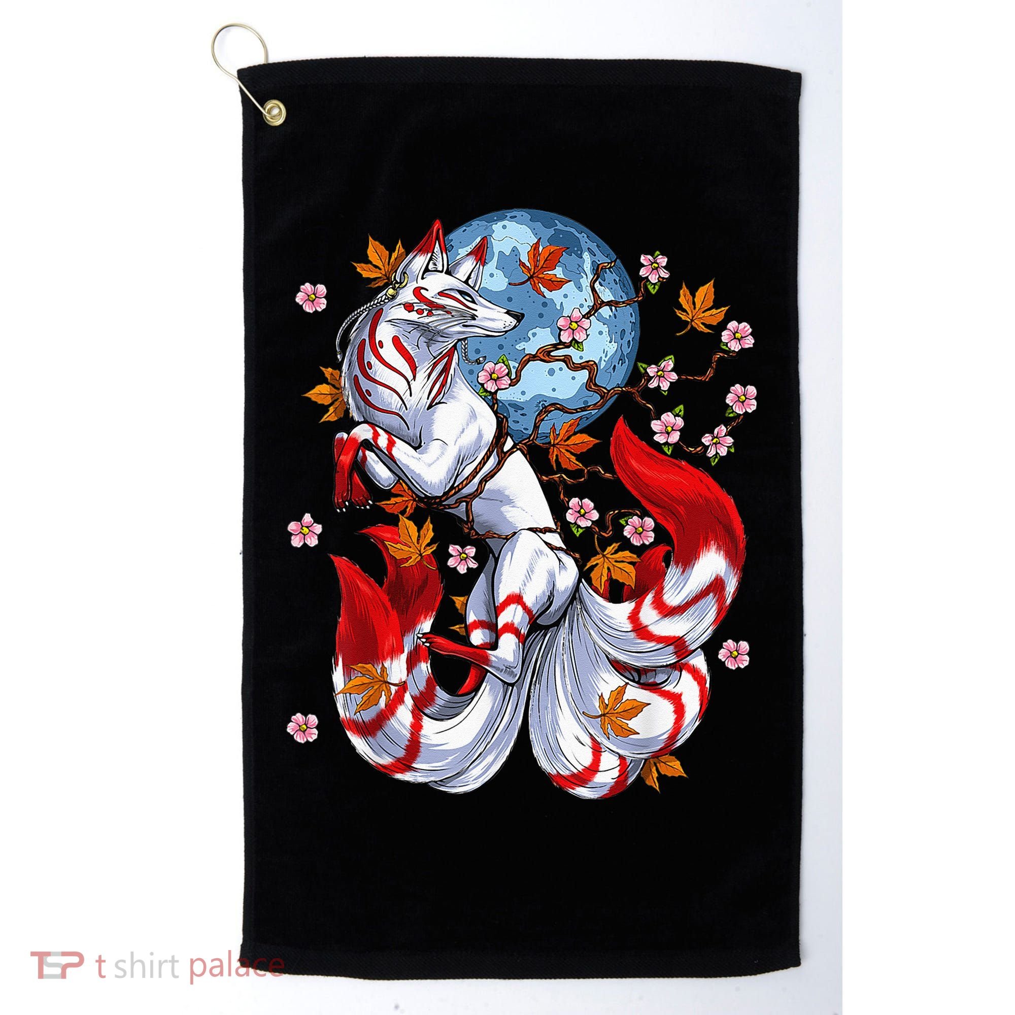 Kitsune Foxs Japanese Nine Tailed Foxs Cherrys Blossom Golf Towel