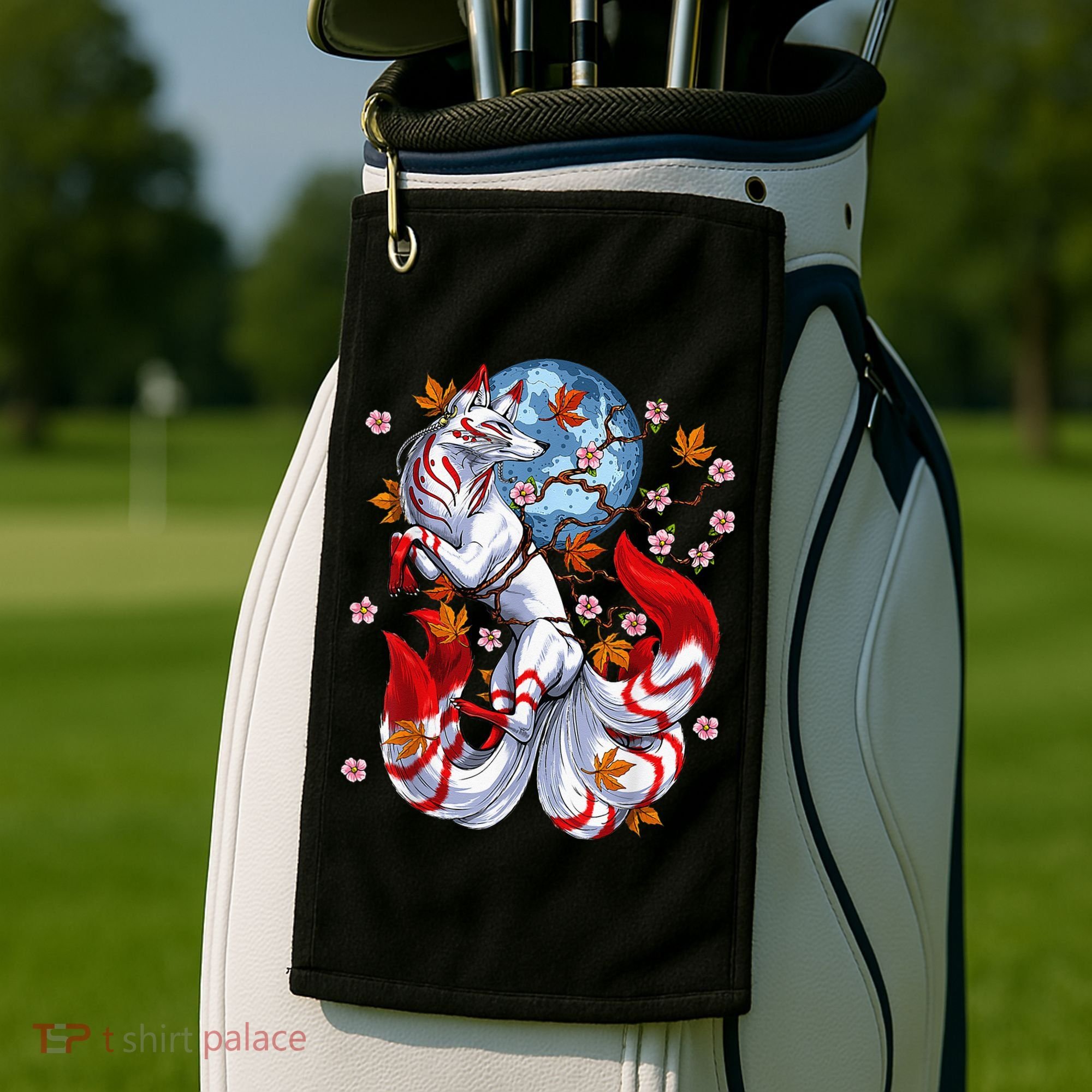 Kitsune Foxs Japanese Nine Tailed Foxs Cherrys Blossom Golf Towel