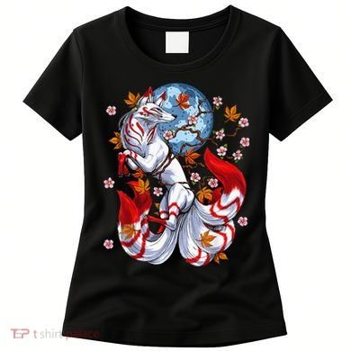 Kitsune Foxs Japanese Nine Tailed Foxs Cherrys Blossom Women's T-Shirt