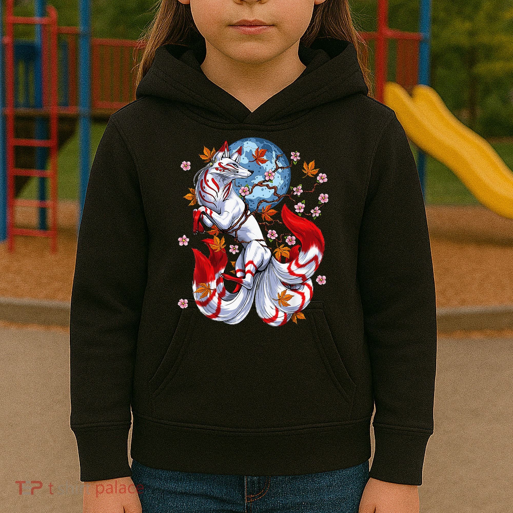 Kitsune Foxs Japanese Nine Tailed Foxs Cherrys Blossom Kids Hoodie
