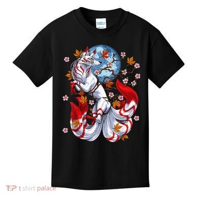 Kitsune Foxs Japanese Nine Tailed Foxs Cherrys Blossom Kids T-Shirt