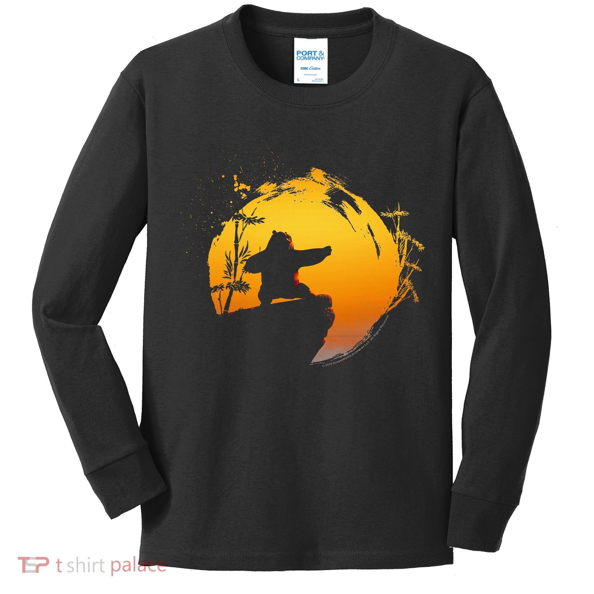 Kung Fu Panda Po Tai Chi Sunset Silhouette Kids Long Sleeve Shirt