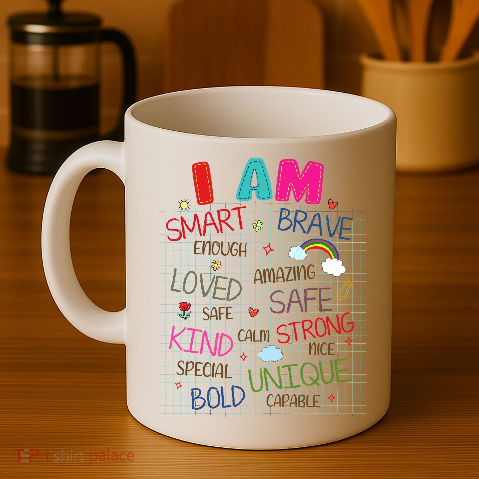 Kids Funny Positive Affirmation Inspiration Girl Boy I Am Kind Coffee Mug
