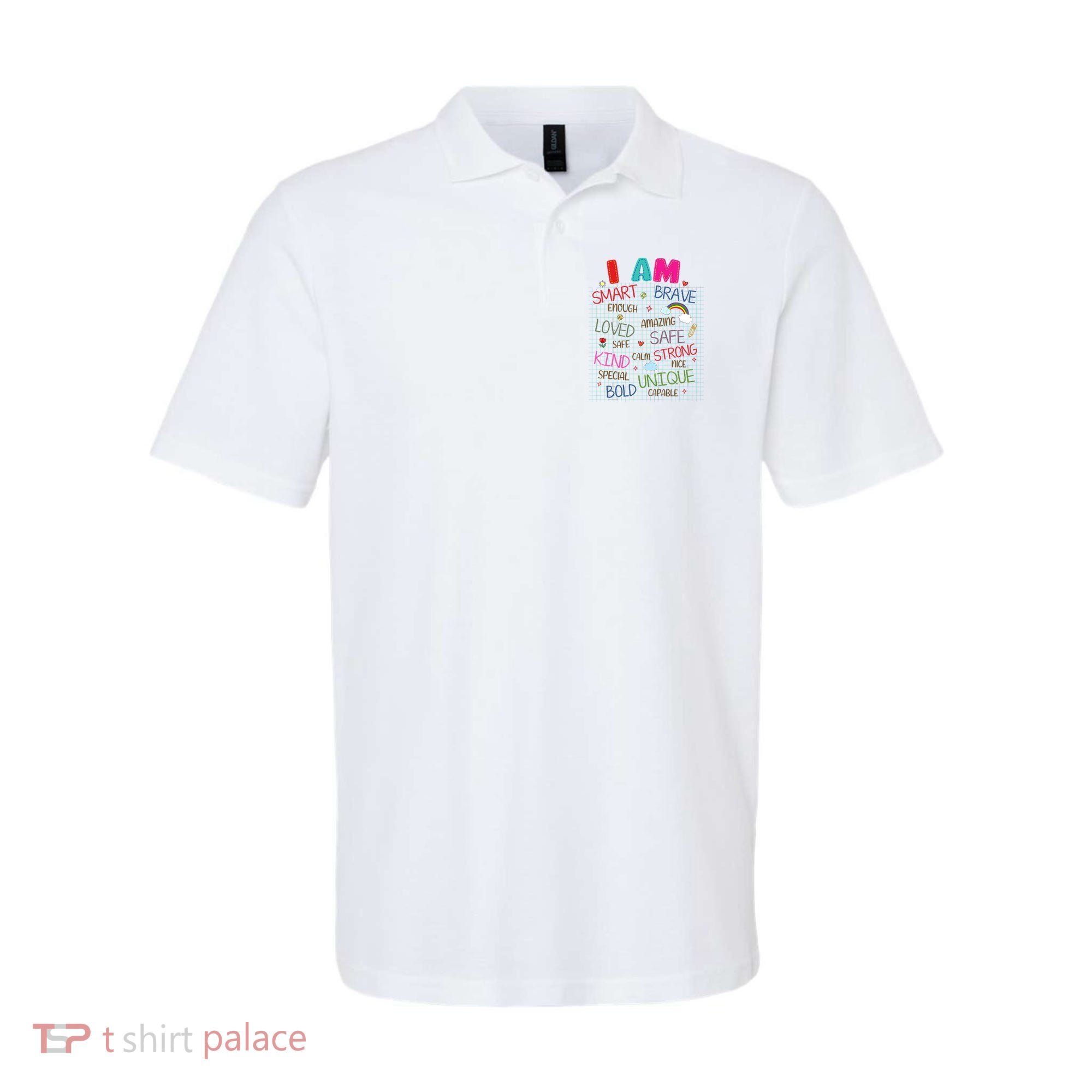 Kids Funny Positive Affirmation Inspiration Girl Boy I Am Kind Polo