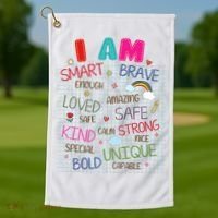 Kids Funny Positive Affirmation Inspiration Girl Boy I Am Kind Golf Towel thumb 1