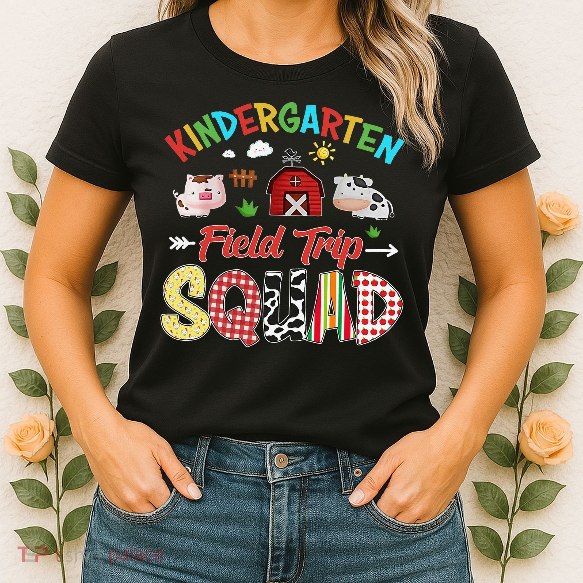 Kindergarten Field Trip Squad Teacher Students Farm Animal Women's T-Shirt