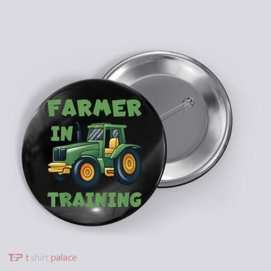 Kids Funny Tractor Boy Farmer In Training Gift Button