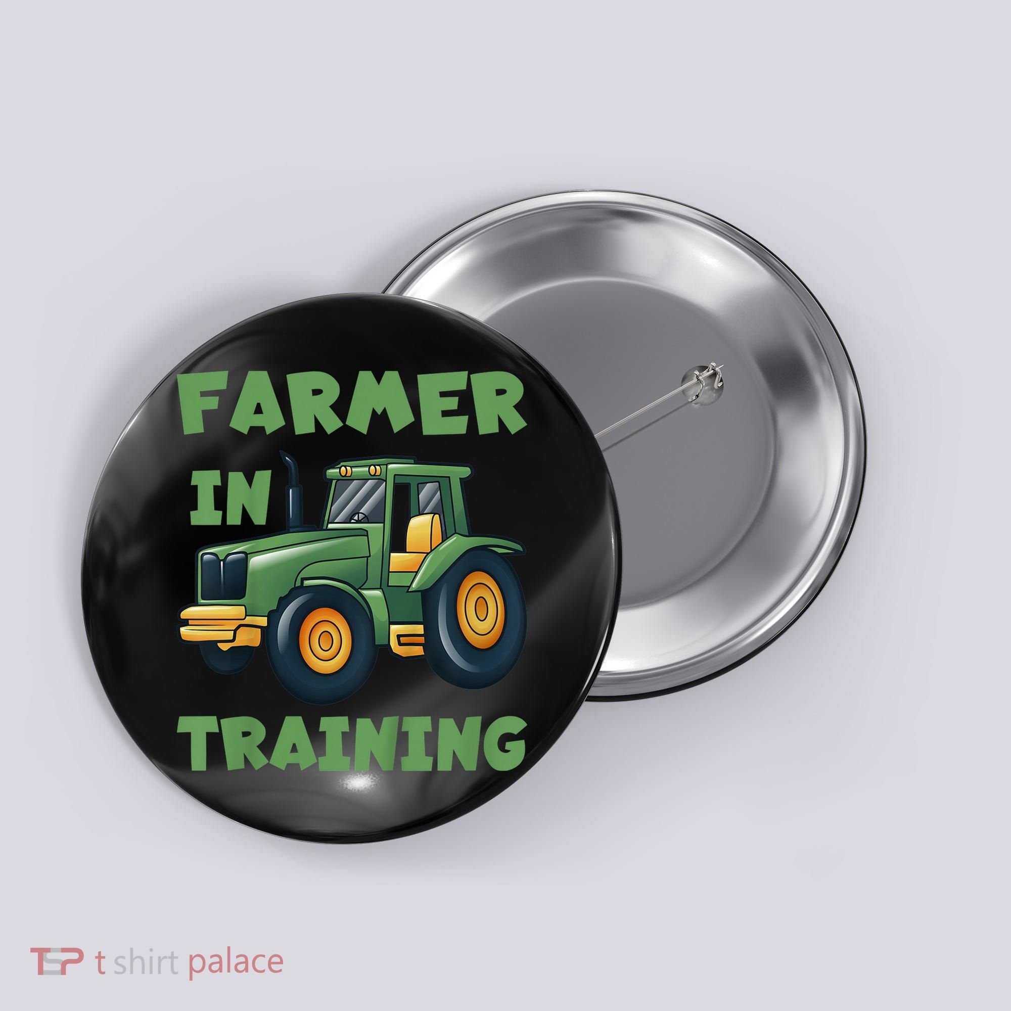 Kids Funny Tractor Boy Farmer In Training Gift Button