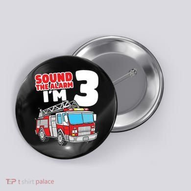 Kids Fire Truck 3 Year Old Firefighter 3rd Birthday Boy Button