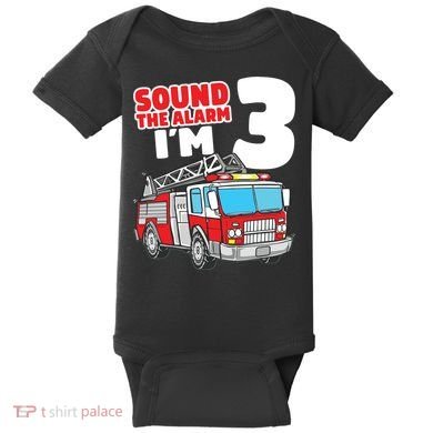 Kids Fire Truck 3 Year Old Firefighter 3rd Birthday Boy Baby Bodysuit