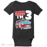 Kids Fire Truck 3 Year Old Firefighter 3rd Birthday Boy Baby Bodysuit thumb 0
