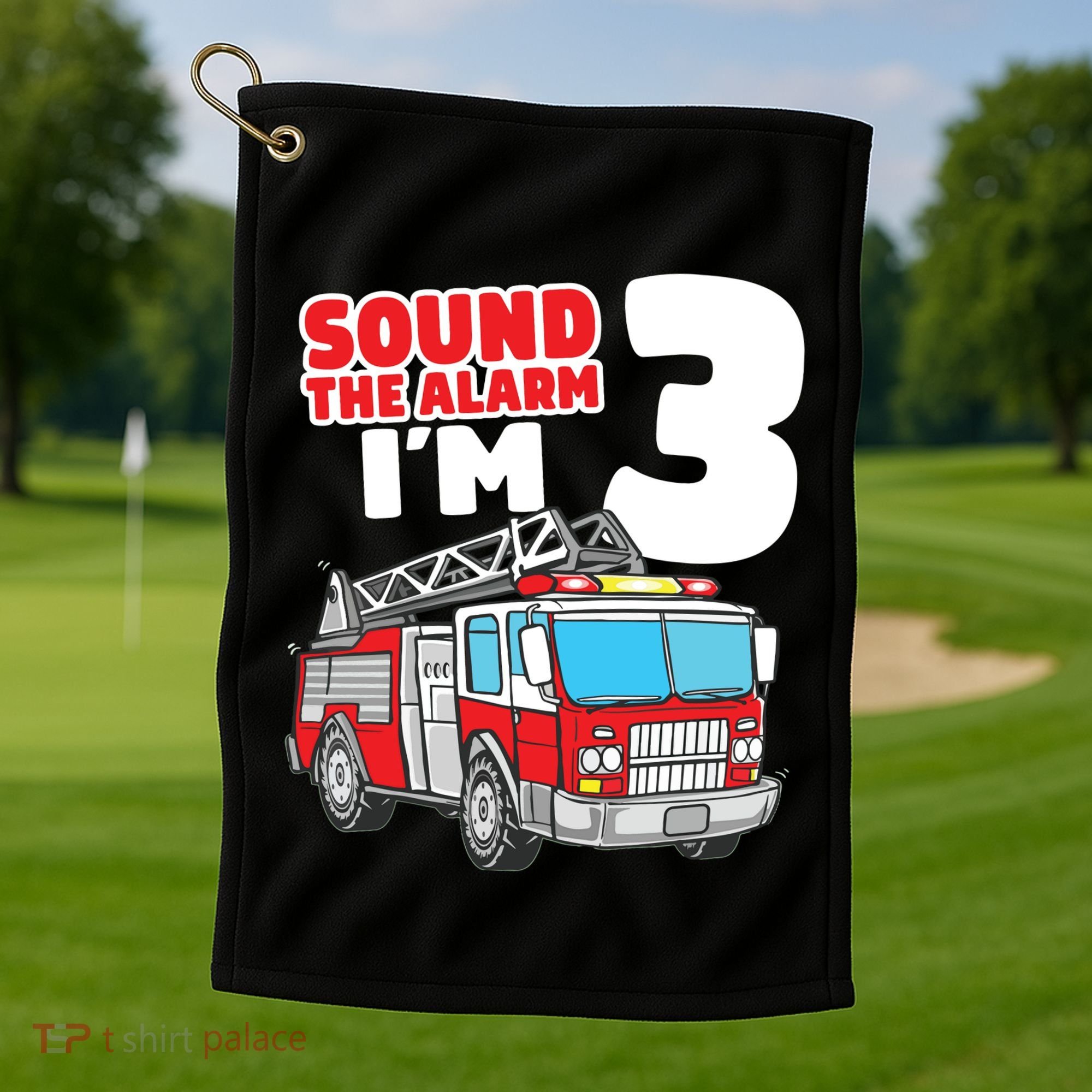 Kids Fire Truck 3 Year Old Firefighter 3rd Birthday Boy Golf Towel