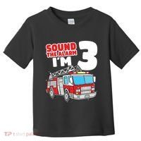 Kids Fire Truck 3 Year Old Firefighter 3rd Birthday Boy Toddler T-Shirt thumb 0
