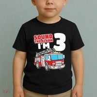 Kids Fire Truck 3 Year Old Firefighter 3rd Birthday Boy Toddler T-Shirt thumb 2
