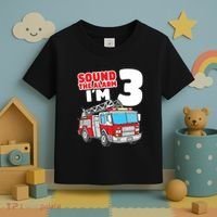 Kids Fire Truck 3 Year Old Firefighter 3rd Birthday Boy Toddler T-Shirt thumb 3
