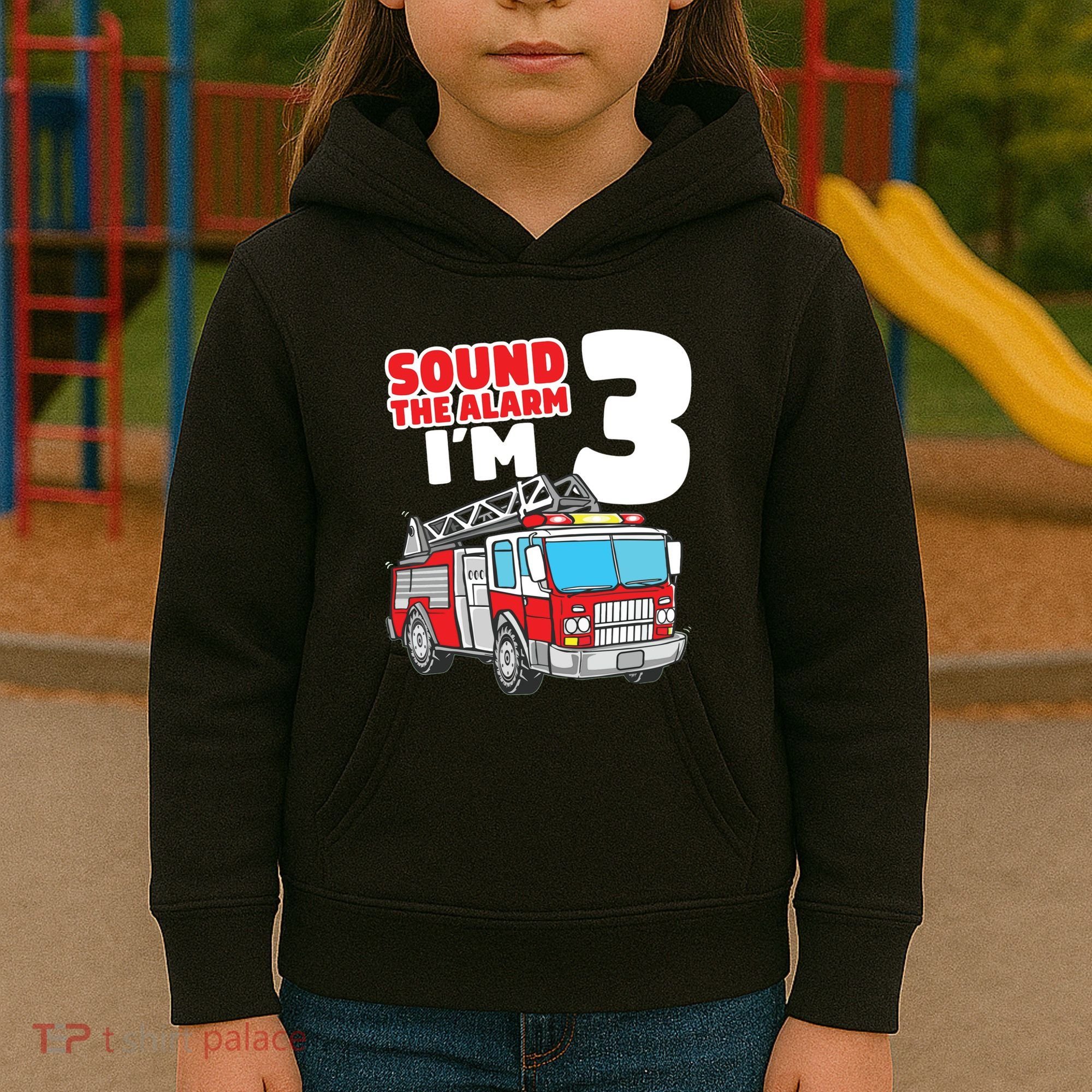 Kids Fire Truck 3 Year Old Firefighter 3rd Birthday Boy Kids Hoodie