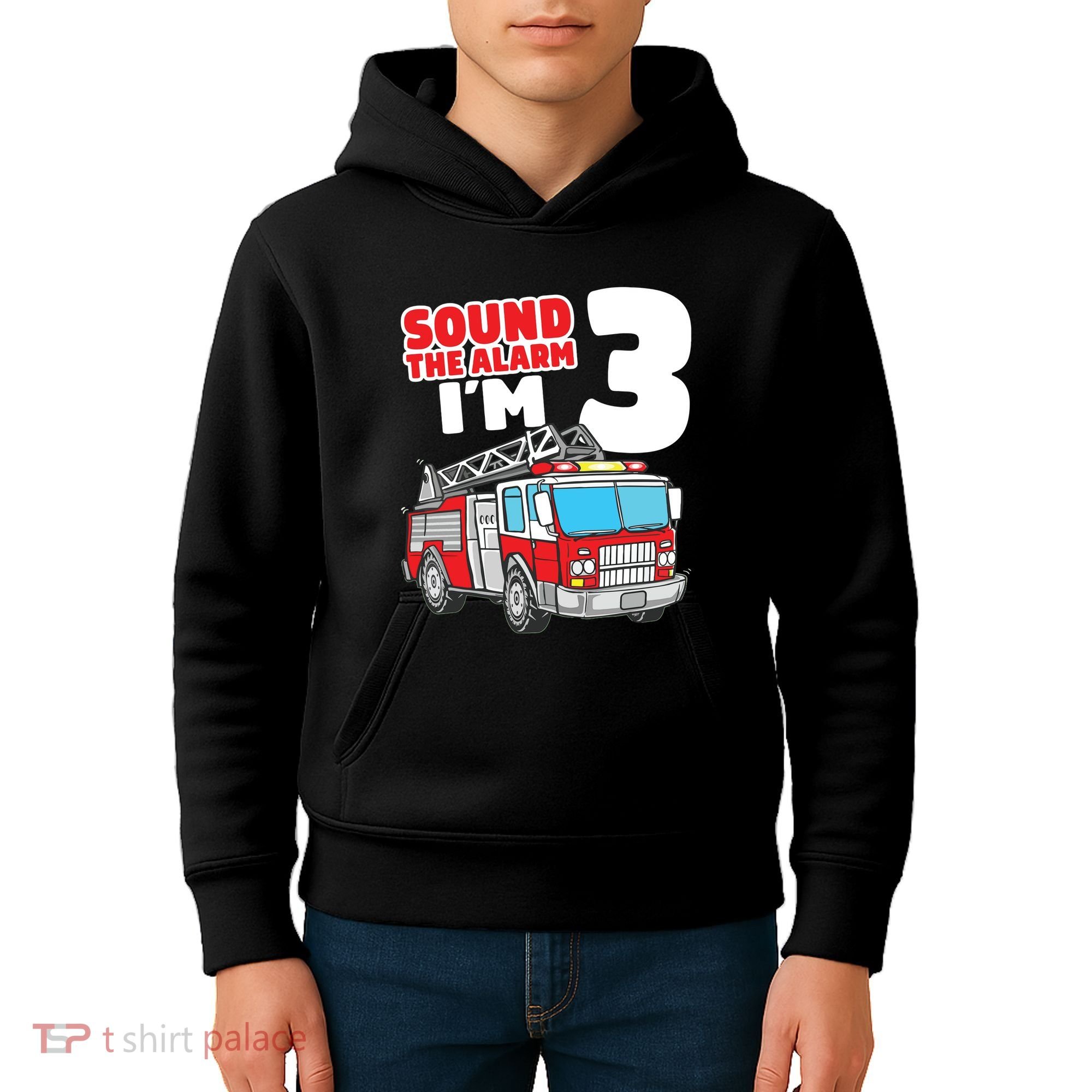 Kids Fire Truck 3 Year Old Firefighter 3rd Birthday Boy Kids Hoodie