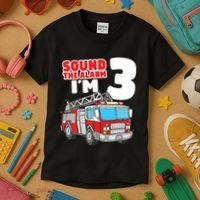 Kids Fire Truck 3 Year Old Firefighter 3rd Birthday Boy Kids T-Shirt thumb 3