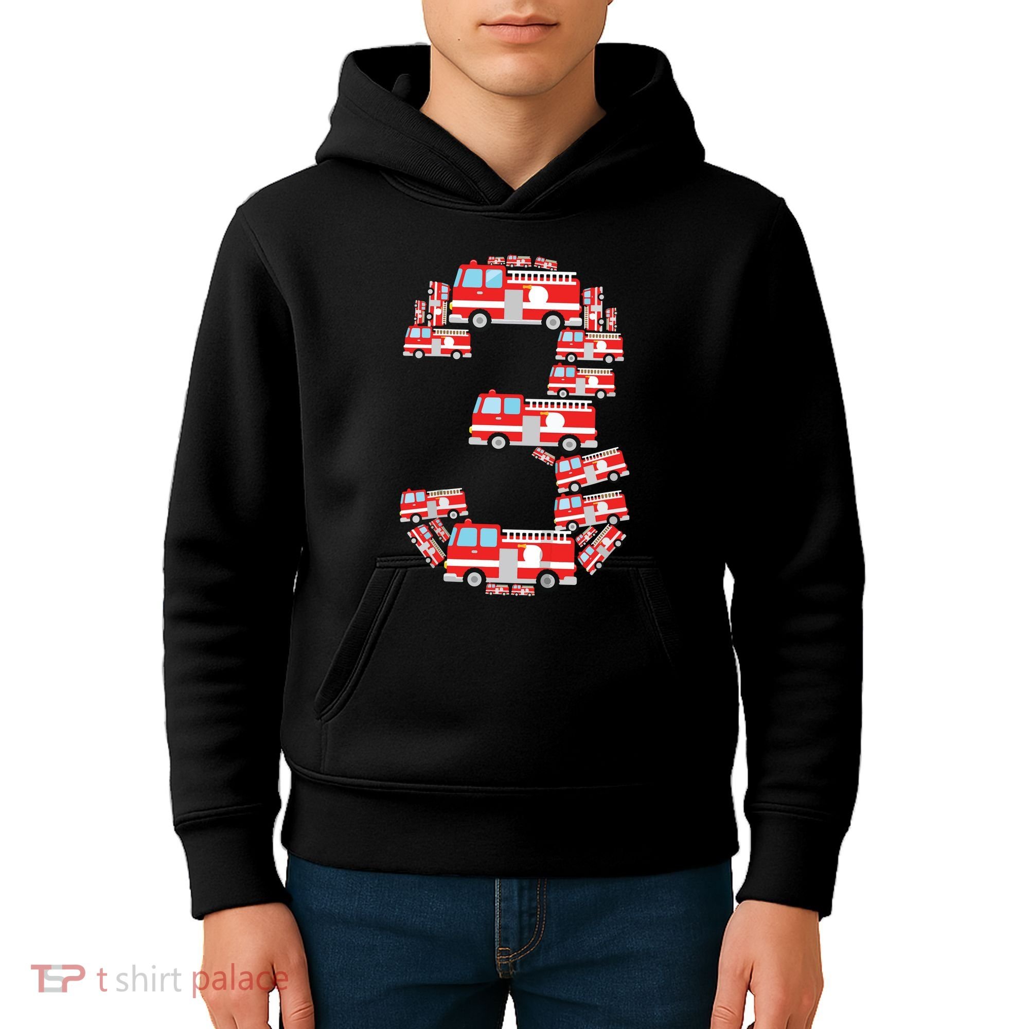 Kids Fire Truck 3rd Birthday Boy 3 Year Old Firefighter Kids Hoodie