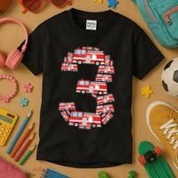 Kids Fire Truck 3rd Birthday Boy 3 Year Old Firefighter Kids T-Shirt thumb 3