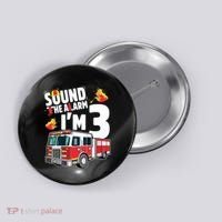 Kids Fire Truck 3rd Birthday Boy Firefighter 3 Year Old Button thumb 0