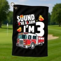 Kids Fire Truck 3rd Birthday Boy Firefighter 3 Year Old Golf Towel thumb 1
