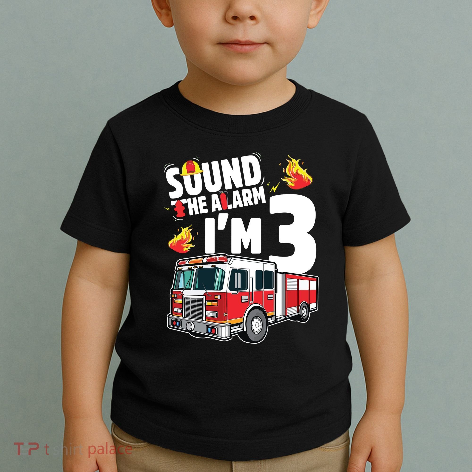 Kids Fire Truck 3rd Birthday Boy Firefighter 3 Year Old Toddler T-Shirt