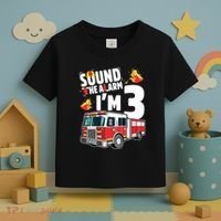 Kids Fire Truck 3rd Birthday Boy Firefighter 3 Year Old Toddler T-Shirt thumb 3