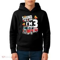 Kids Fire Truck 3rd Birthday Boy Firefighter 3 Year Old Kids Hoodie thumb 4
